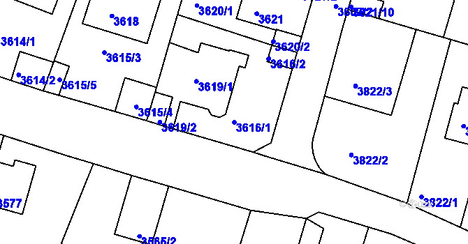 Parcela st. 3616/1 v KÚ Litoměřice, Katastrální mapa