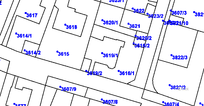 Parcela st. 3619/1 v KÚ Litoměřice, Katastrální mapa
