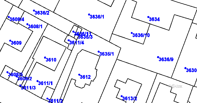 Parcela st. 3635/1 v KÚ Litoměřice, Katastrální mapa