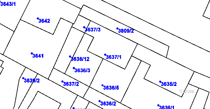 Parcela st. 3637/1 v KÚ Litoměřice, Katastrální mapa
