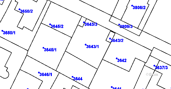 Parcela st. 3643/1 v KÚ Litoměřice, Katastrální mapa