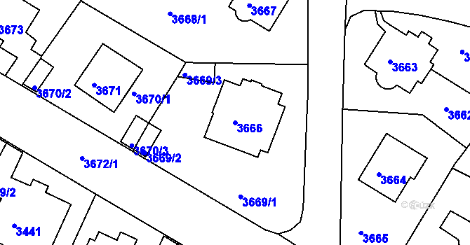 Parcela st. 3666 v KÚ Litoměřice, Katastrální mapa