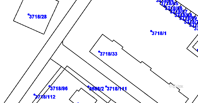 Parcela st. 3718/33 v KÚ Litoměřice, Katastrální mapa