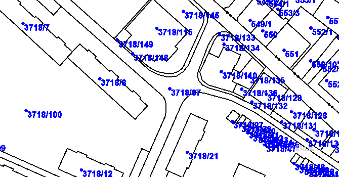 Parcela st. 3718/87 v KÚ Litoměřice, Katastrální mapa