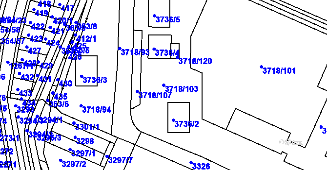 Parcela st. 3718/103 v KÚ Litoměřice, Katastrální mapa