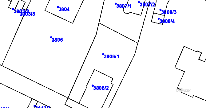 Parcela st. 3806/1 v KÚ Litoměřice, Katastrální mapa