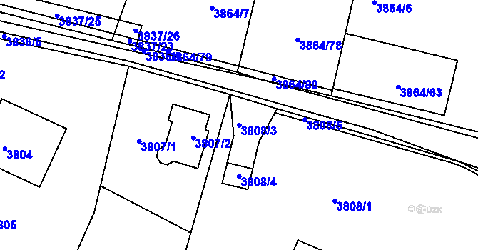 Parcela st. 3808/3 v KÚ Litoměřice, Katastrální mapa