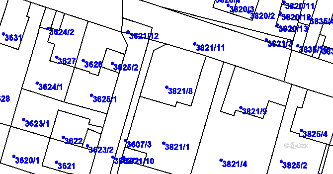 Parcela st. 3821/8 v KÚ Litoměřice, Katastrální mapa