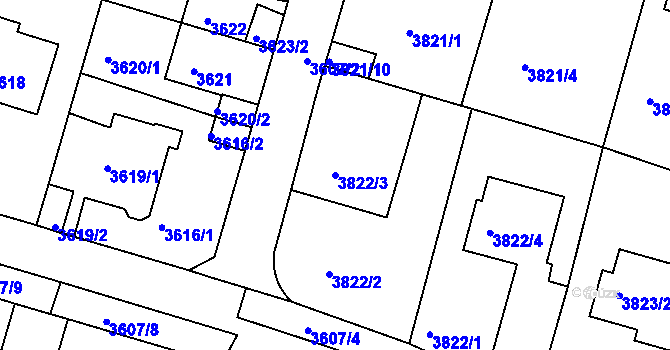 Parcela st. 3822/3 v KÚ Litoměřice, Katastrální mapa