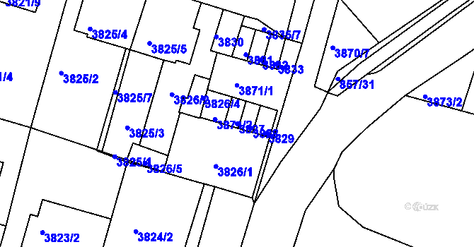 Parcela st. 3827 v KÚ Litoměřice, Katastrální mapa