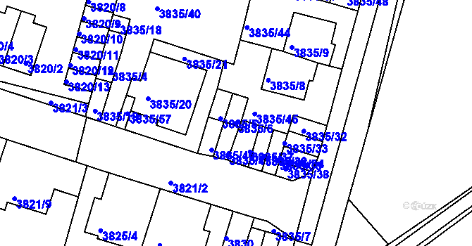 Parcela st. 3835/6 v KÚ Litoměřice, Katastrální mapa