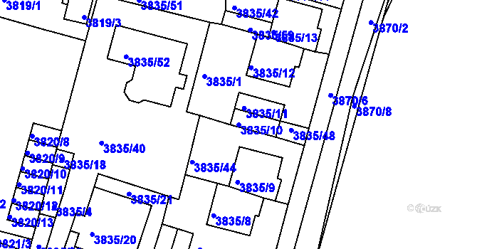 Parcela st. 3835/10 v KÚ Litoměřice, Katastrální mapa