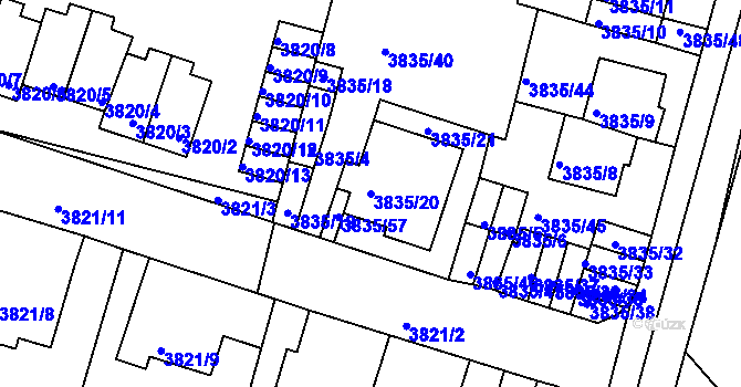 Parcela st. 3835/20 v KÚ Litoměřice, Katastrální mapa