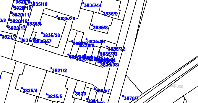 Parcela st. 3835/33 v KÚ Litoměřice, Katastrální mapa