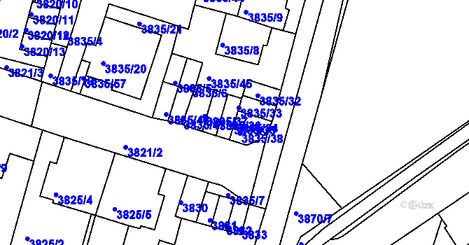 Parcela st. 3835/34 v KÚ Litoměřice, Katastrální mapa