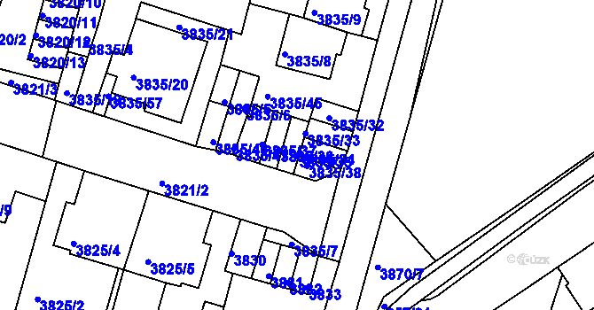 Parcela st. 3835/35 v KÚ Litoměřice, Katastrální mapa