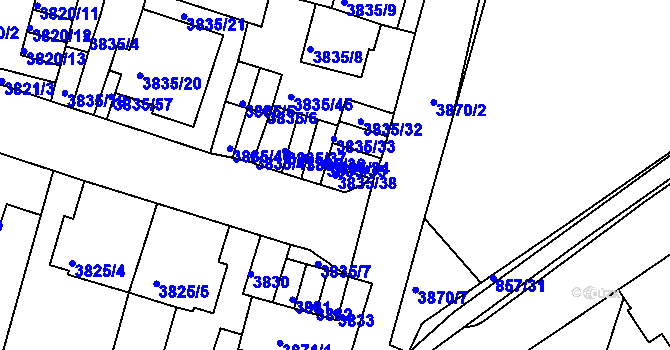 Parcela st. 3835/38 v KÚ Litoměřice, Katastrální mapa