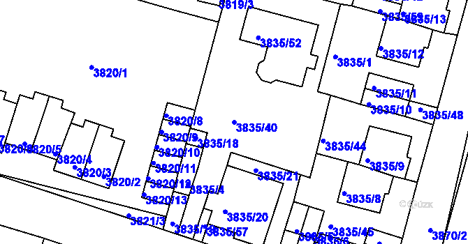Parcela st. 3835/40 v KÚ Litoměřice, Katastrální mapa