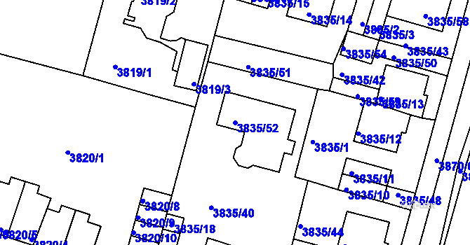 Parcela st. 3835/52 v KÚ Litoměřice, Katastrální mapa