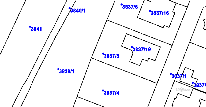Parcela st. 3837/5 v KÚ Litoměřice, Katastrální mapa