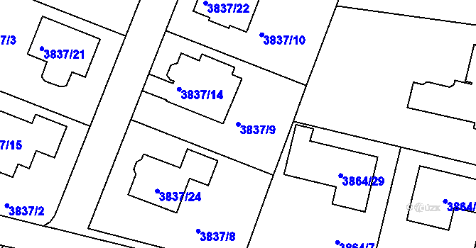 Parcela st. 3837/9 v KÚ Litoměřice, Katastrální mapa