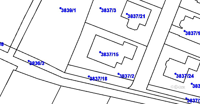 Parcela st. 3837/15 v KÚ Litoměřice, Katastrální mapa