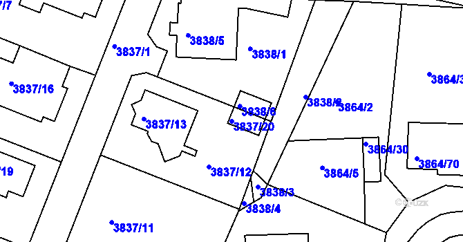 Parcela st. 3837/20 v KÚ Litoměřice, Katastrální mapa