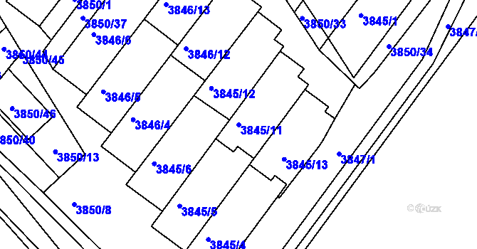 Parcela st. 3845/11 v KÚ Litoměřice, Katastrální mapa