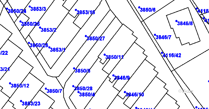Parcela st. 3850/11 v KÚ Litoměřice, Katastrální mapa