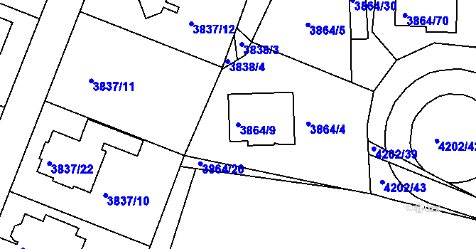 Parcela st. 3864/9 v KÚ Litoměřice, Katastrální mapa
