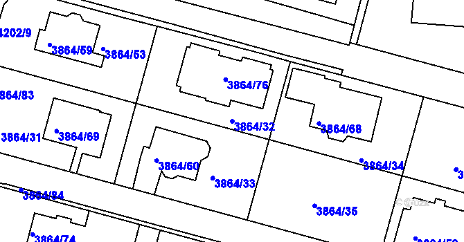 Parcela st. 3864/32 v KÚ Litoměřice, Katastrální mapa