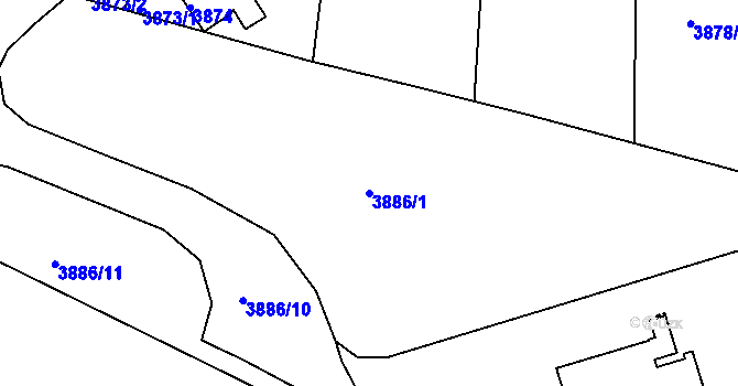 Parcela st. 3886/1 v KÚ Litoměřice, Katastrální mapa
