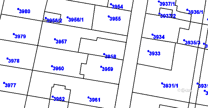 Parcela st. 3958 v KÚ Litoměřice, Katastrální mapa