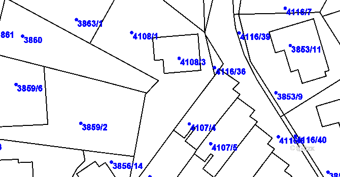 Parcela st. 4107/1 v KÚ Litoměřice, Katastrální mapa
