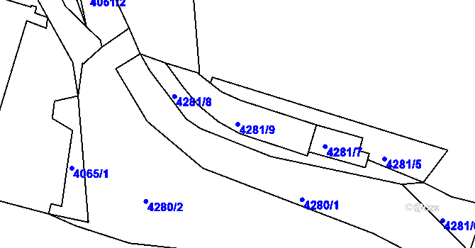 Parcela st. 4281/9 v KÚ Litoměřice, Katastrální mapa