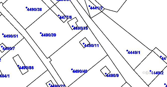 Parcela st. 4490/11 v KÚ Litoměřice, Katastrální mapa