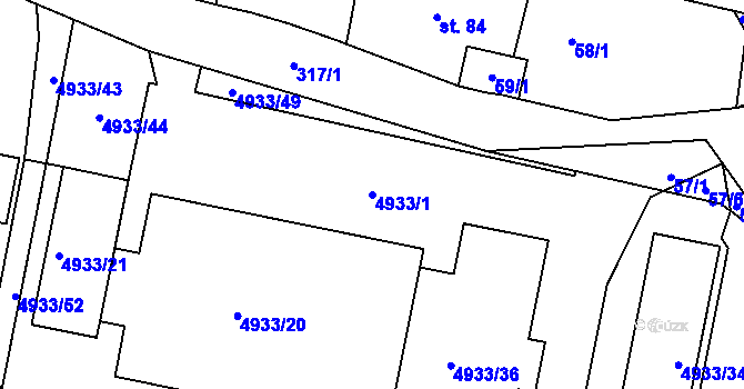 Parcela st. 4933/1 v KÚ Litoměřice, Katastrální mapa