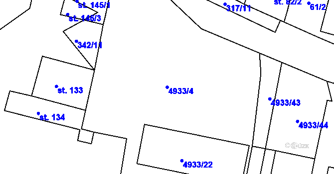 Parcela st. 4933/4 v KÚ Litoměřice, Katastrální mapa