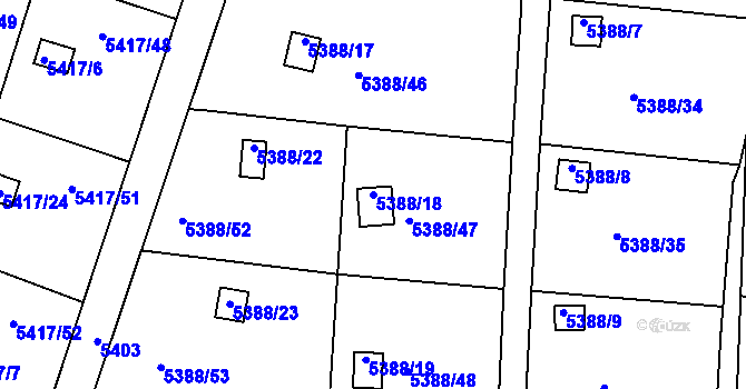 Parcela st. 5388/18 v KÚ Litoměřice, Katastrální mapa
