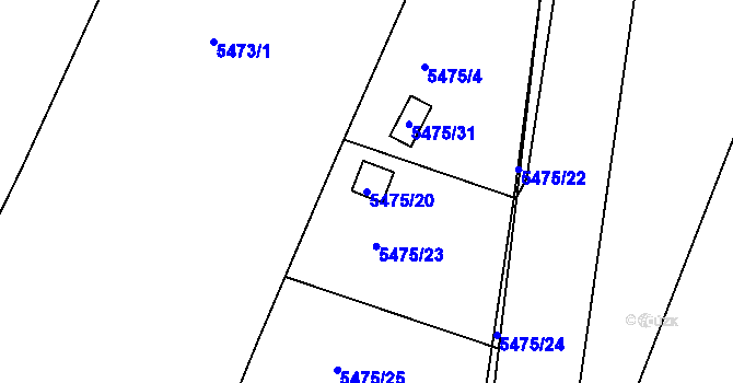 Parcela st. 5475/20 v KÚ Litoměřice, Katastrální mapa