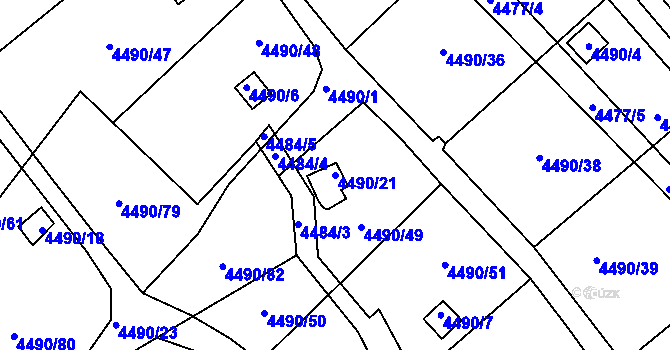 Parcela st. 4490/21 v KÚ Litoměřice, Katastrální mapa