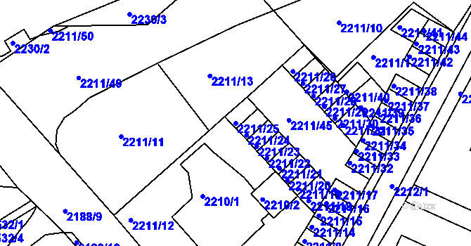 Parcela st. 2211/25 v KÚ Litoměřice, Katastrální mapa