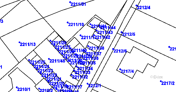 Parcela st. 2211/38 v KÚ Litoměřice, Katastrální mapa