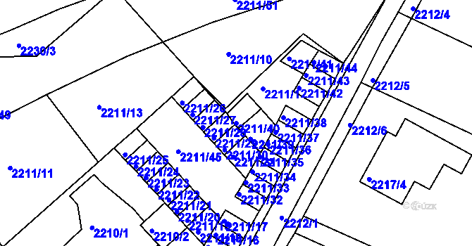Parcela st. 2211/40 v KÚ Litoměřice, Katastrální mapa