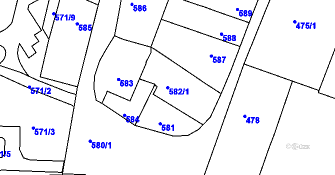 Parcela st. 582/1 v KÚ Litoměřice, Katastrální mapa