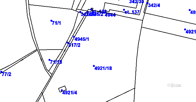 Parcela st. 4921/18 v KÚ Litoměřice, Katastrální mapa