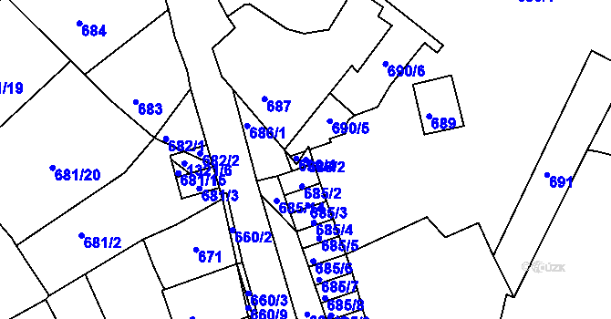 Parcela st. 686/2 v KÚ Litoměřice, Katastrální mapa