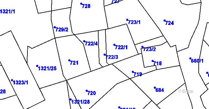 Parcela st. 722/3 v KÚ Litoměřice, Katastrální mapa