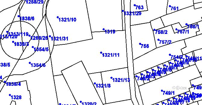 Parcela st. 1321/11 v KÚ Litoměřice, Katastrální mapa