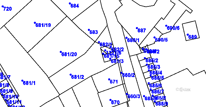 Parcela st. 681/15 v KÚ Litoměřice, Katastrální mapa